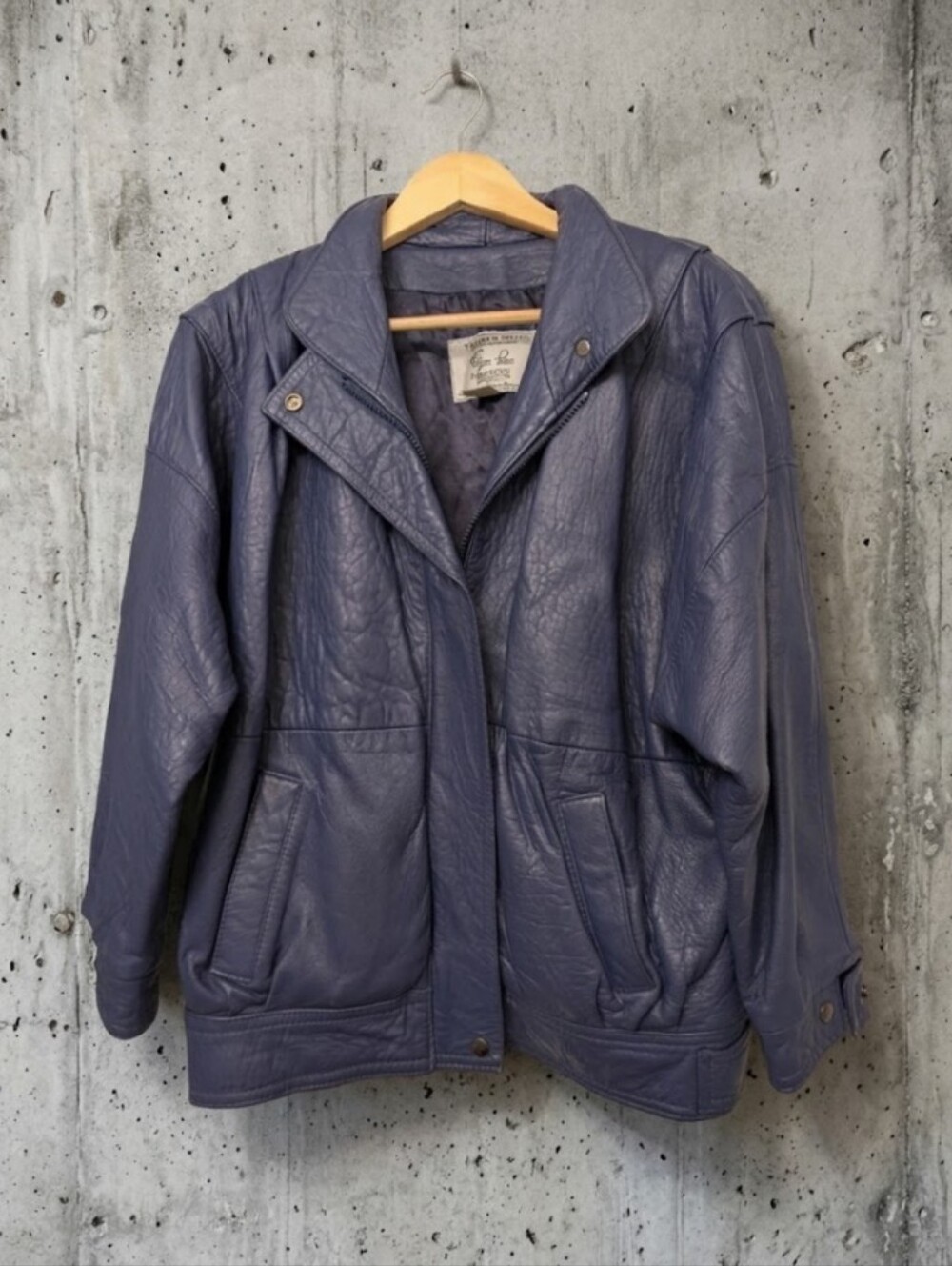 The Old Mill Glen Laine by Bainton Periwinkle, Leather Jacket Bomber Style - M
